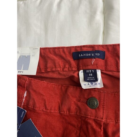 Lands End Womans Vermilion Red Fit 1 Size 18 Straight Leg Corduroy Pants Pockets - Picture 8 of 13